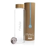 mayu Portable Container Water Bottle With Bamboo Lid - Eco Friendly & BPA Free Borosilicate Glass...