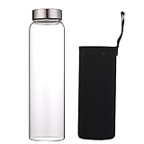 sunkey Glass Water Bottle 32 oz High Borosilicate with Neoprene Sleeve Leak Proof Lid Reusable Eco...