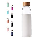 veegoal Glass Water Bottles 18 Oz Borosilicate with Bamboo Lid, BPA-FREE, Non-Slip Silicone Sleeve,...