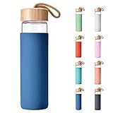 Yomious 20 Oz Borosilicate Glass Water Bottle with Bamboo Lid and Silicone Sleeve – Reusable BPA...