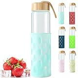 wemburly Glass Water Bottles 32 oz Borosilicate Natural Wide Mouth Reuseable Cute Water Bottles for...