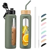 Kodrine Glass Water Bottles 32 oz Water Bottle with Straw, Sports Water Bottle with Handle, Clear...