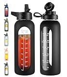 CIVAGO 40 oz Glass Water Bottle with Straw and Handle, Large Sports Motivational Water Bottle Flask...