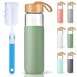 Yomious 25 Oz Glass Water Bottle with Bamboo Lid - Borosilicate Glass Water Bottles with Sleeve,...